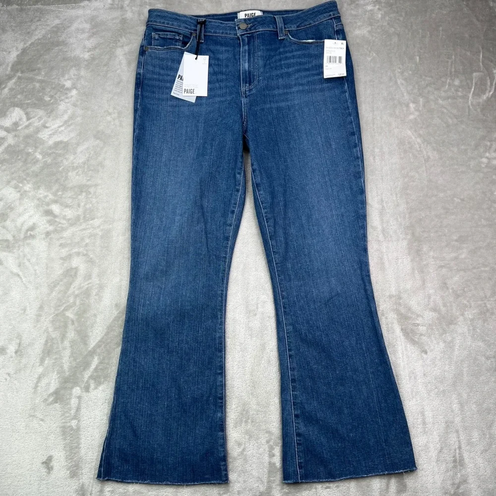 Paige Rory Crop Flare Jeans Womens 31 Zaylee Blue Stretch Raw Hem Denim New Nwt - Picture 2 of 15
